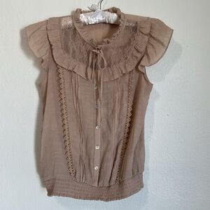 Ruffled Lace Button-Up Blouse